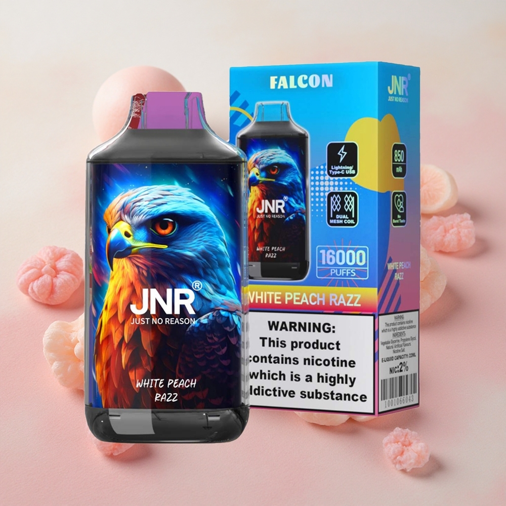 JNR Falcon 16000 Puffs 850mAh Battery White Peach Razz