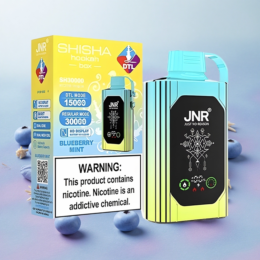JNR Shisha Hookah 20500 Puffs HD Display Dual Mesh Coil Blueberry Mint
