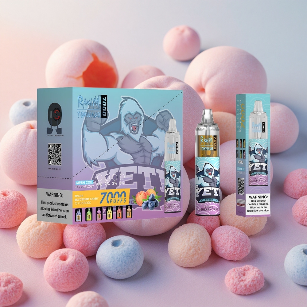 RandM Fumot Tornado 7000 Puffs 14ml E-liquid Capacity Peach Blueberry Candy