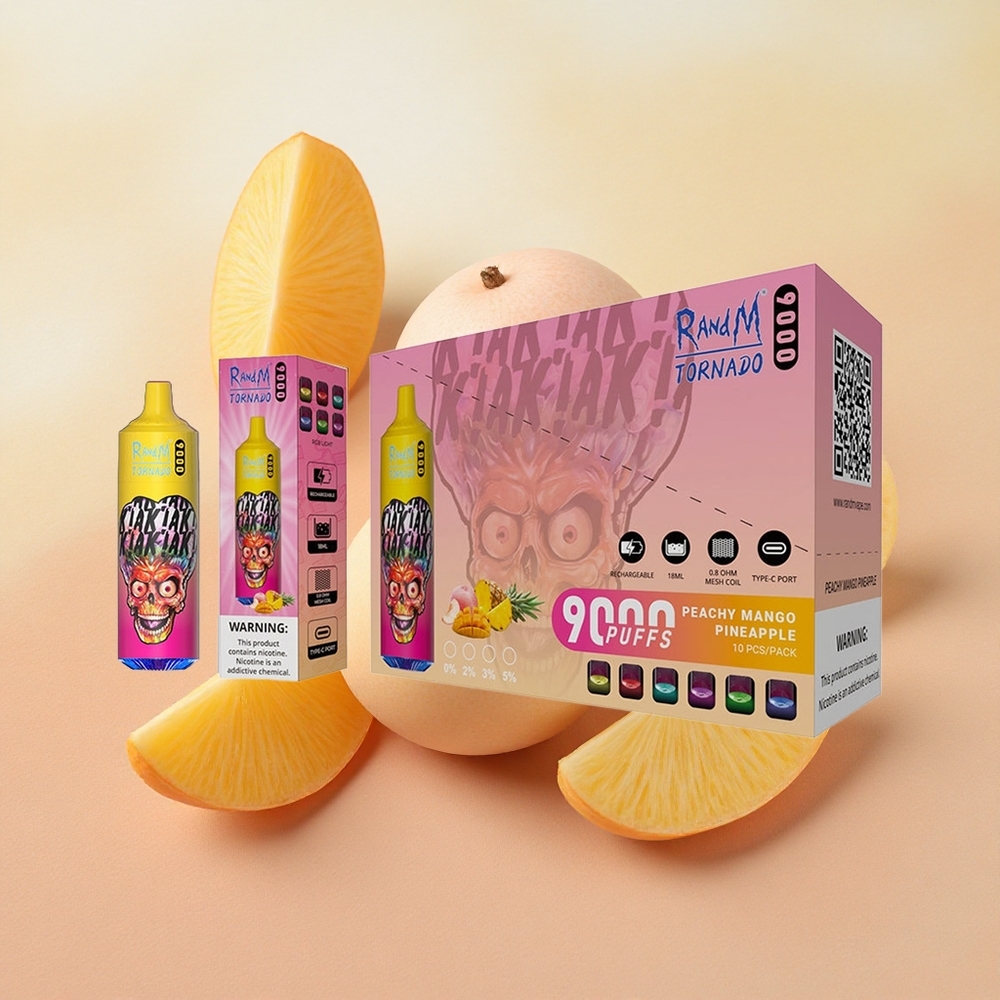 RandM Fumot Tornado 9000 Puffs 18ml E-liquid Capacity Mesh Peachy Mango Pineapple