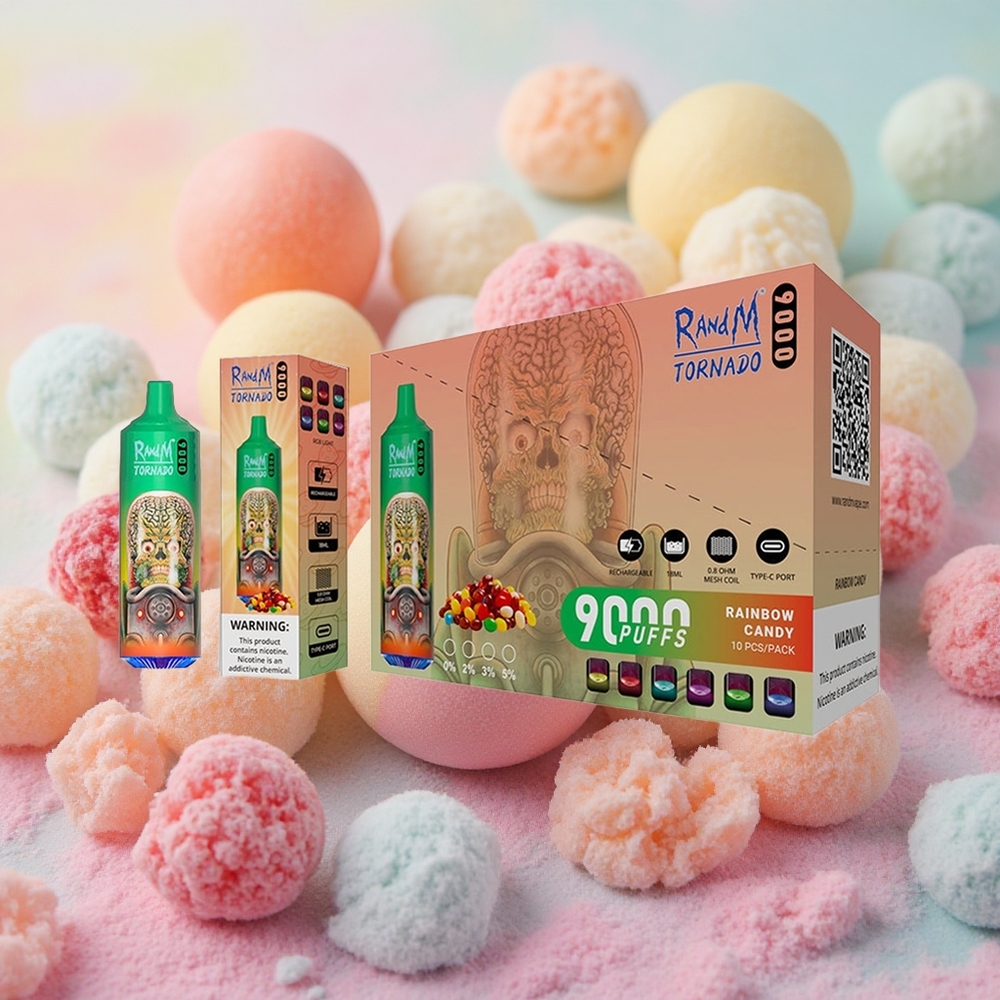 RandM Fumot Tornado 9000 Puffs 18ml E-liquid Capacity Mesh Rainbow Candy