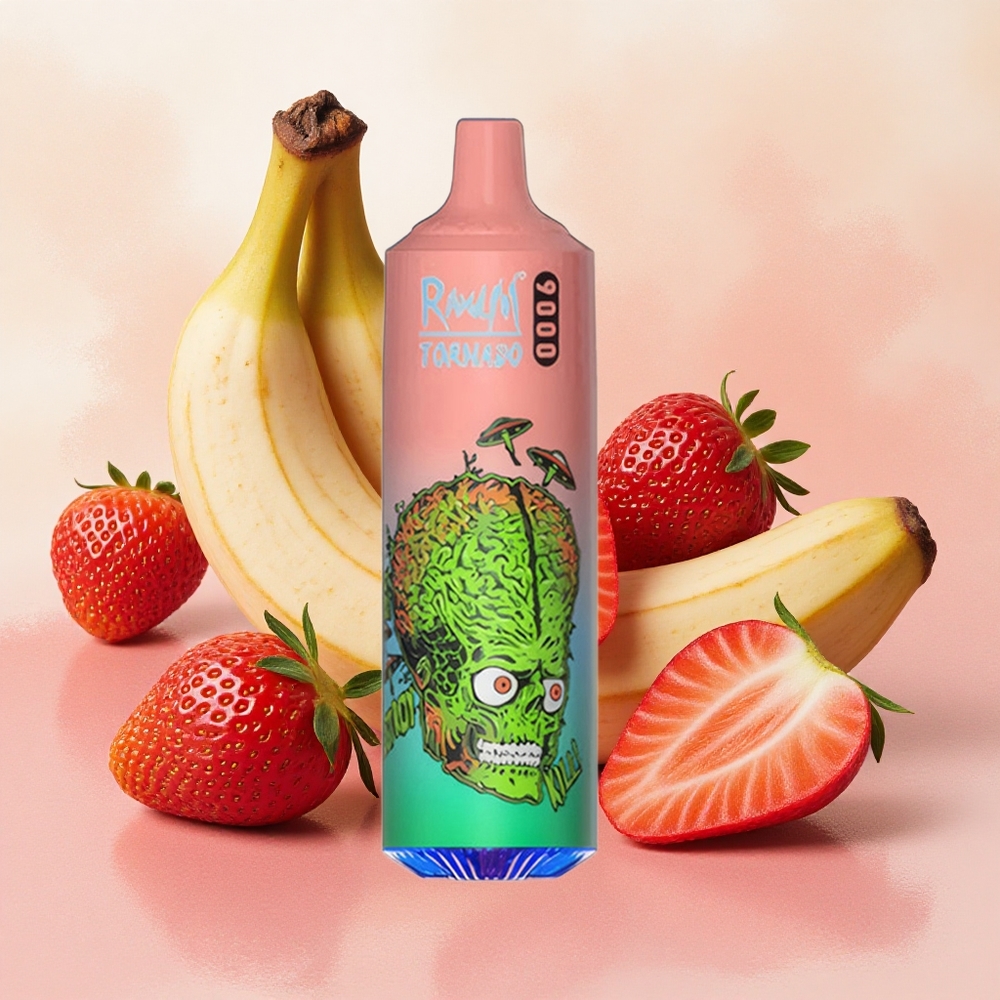 RandM Fumot Tornado 9000 Puffs 18ml E-liquid Capacity Mesh Strawberry Banana