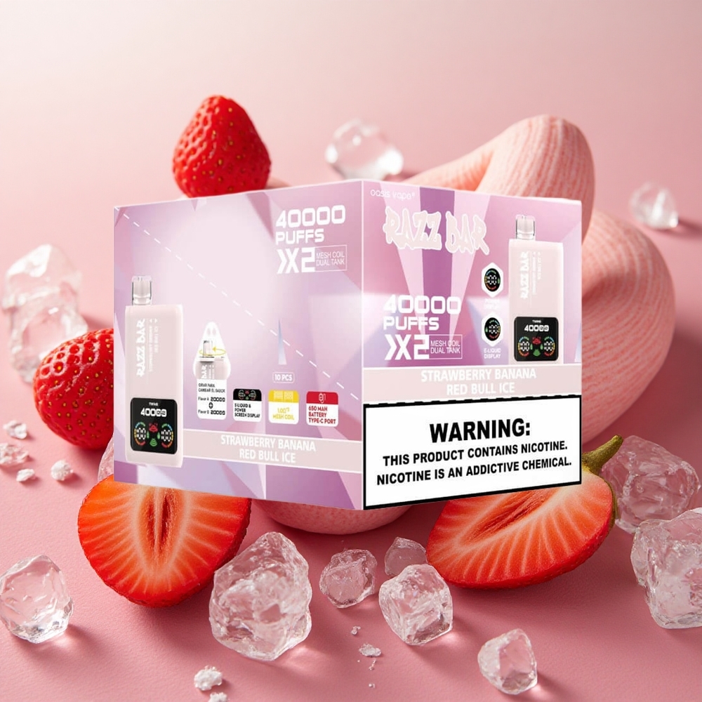 Razz Bar 40000 Puffs Power Screen Type-C Strawberry Banana Red Bull Ice