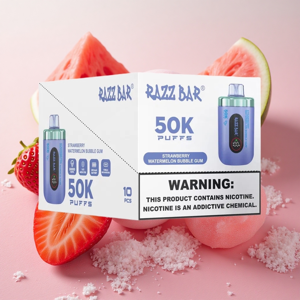 Razz Bar 50K Puffs 2% Nicotine Disposable Vape Strawberry Watermelon Bubble Gum